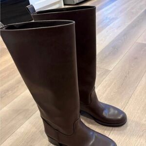 H&M Dark Brown Tall Leather Heeled Boots